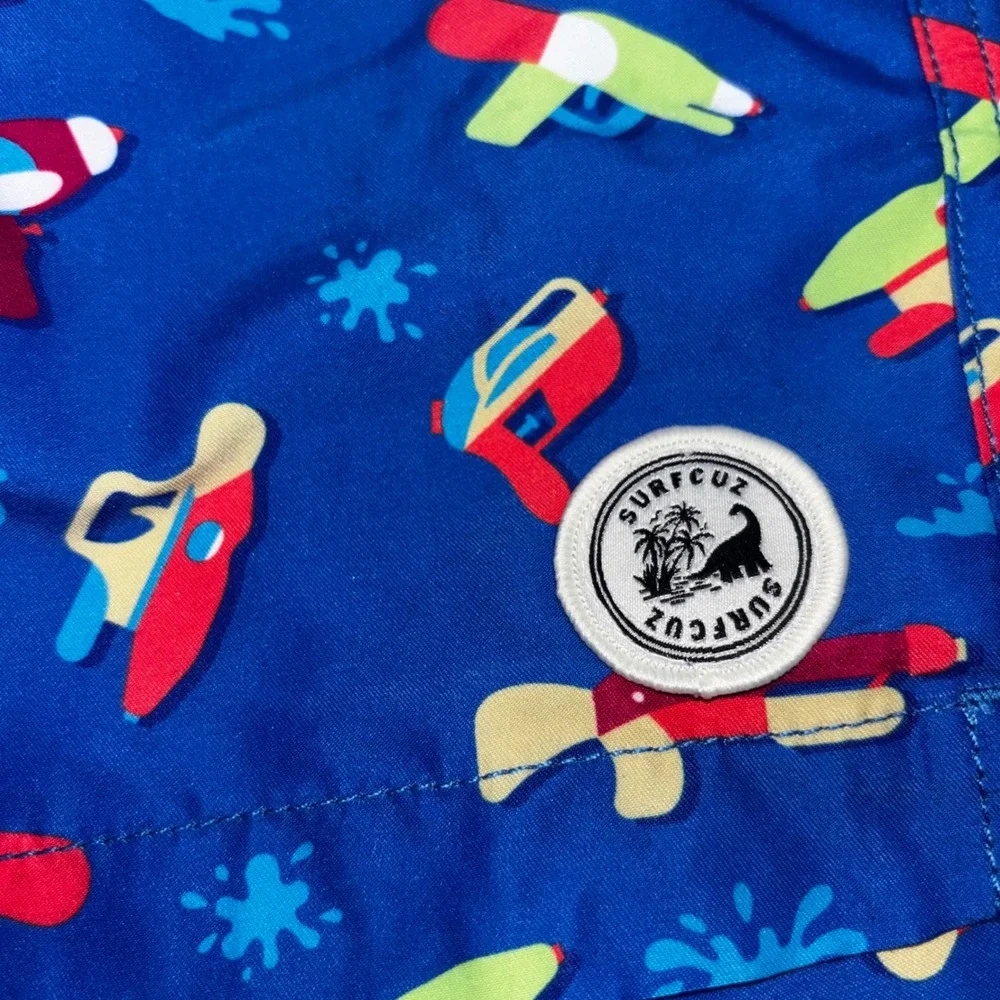 SurfCuz Boys Swim Shorts Blue Water Gun Print Mesh‎ Lined Trunks (A2)